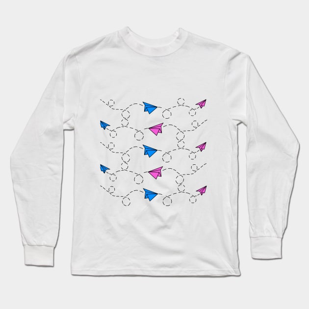 Pink and Blue Paper Planes Long Sleeve T-Shirt by thatpunkguy